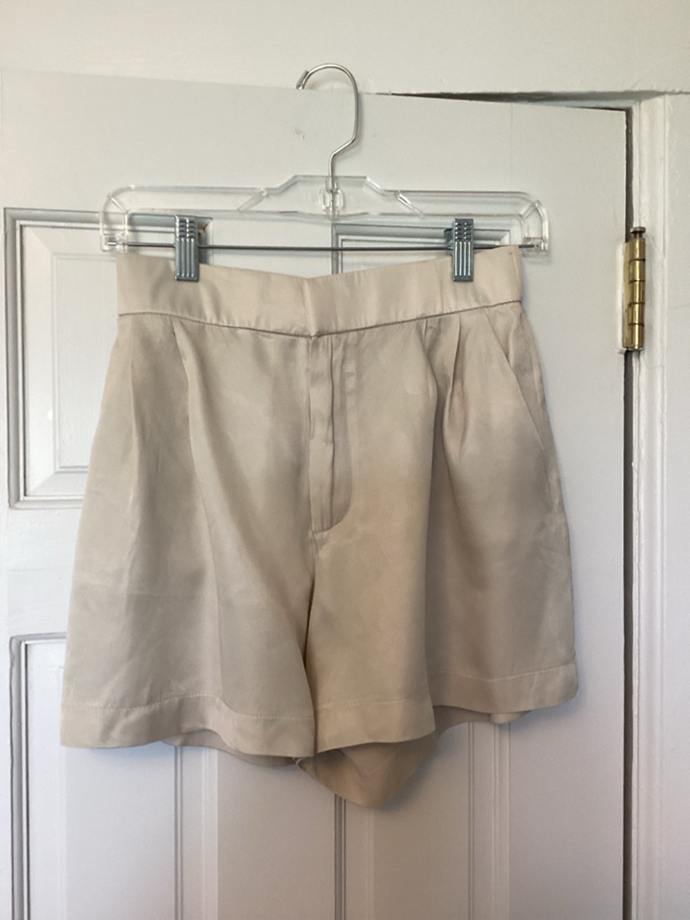 Zara Beige High-Waist Pleated Women's Shorts